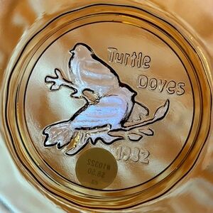 Vtg Amber Plate Glass Snack Plate 7 7/8” 2 Turtle Doves Indiana Glass
